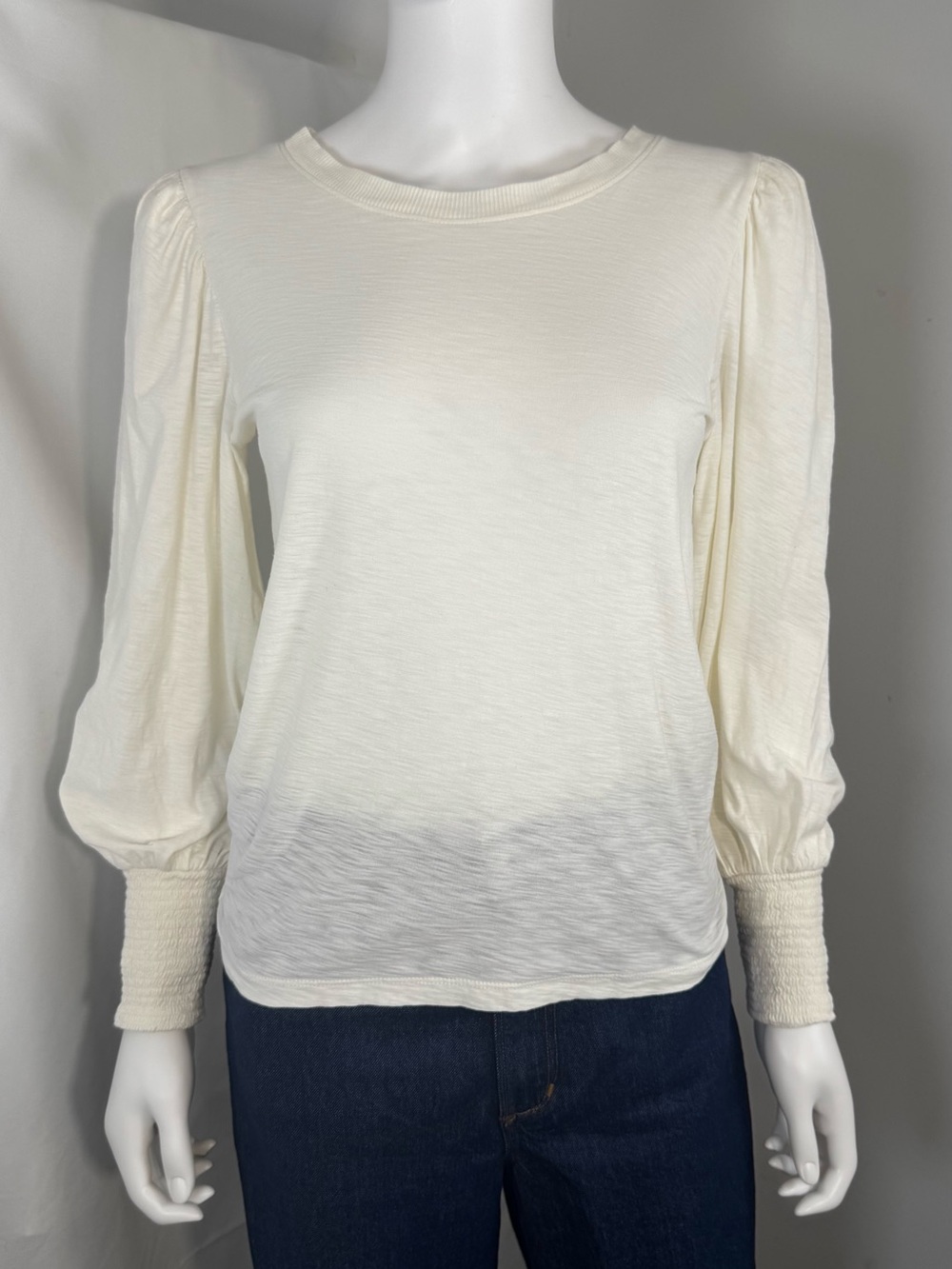 Nation LTD Loren Smocked Peasant Tee White Puff Sleeve Size Small